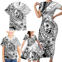 Guam-Land of the Chamorro Family Matching Short Sleeve Bodycon Dress and Hawaiian Shirt Polynesian Tattoo Style Hibiscus and Plumeria Art LT03 - Polynesian Pride