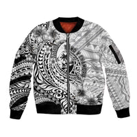 Guam-Land of the Chamorro Sleeve Zip Bomber Jacket Polynesian Tattoo Style Hibiscus and Plumeria Art