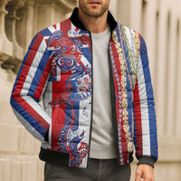 Hawaiian Sea Animals Bomber Puffer Jacket with Lei and Flag Style