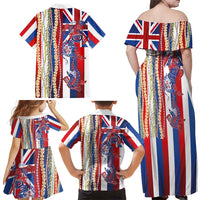 Hawaiian Sea Animals Family Matching Off Shoulder Maxi Dress and Hawaiian Shirt with Lei and Flag Style LT03 - Polynesian Pride