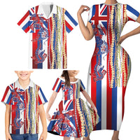 Hawaiian Sea Animals Family Matching Short Sleeve Bodycon Dress and Hawaiian Shirt with Lei and Flag Style LT03 - Polynesian Pride