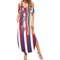 Hawaiian Sea Animals Family Matching Summer Maxi Dress and Hawaiian Shirt with Lei and Flag Style LT03 Mom's Dress Multicolor - Polynesian Pride