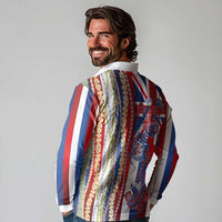 Hawaiian Sea Animals Long Sleeve Polo Shirt with Lei and Flag Style