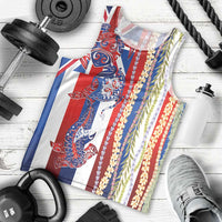 Hawaiian Sea Animals Men Tank Top with Lei and Flag Style