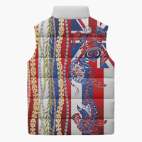 Hawaiian Sea Animals Sleeveless Puffer Jacket with Lei and Flag Style