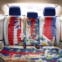 Hawaiian Sea Turtles and Plumeria Back Car Seat Cover with Lei and Flag Grunge Style
