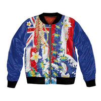 Hawaiian Sea Turtles and Plumeria Bomber Jacket with Lei and Flag Grunge Style