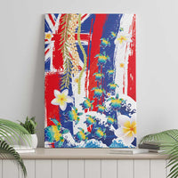 Hawaiian Sea Turtles and Plumeria Canvas Wall Art with Lei and Flag Grunge Style
