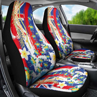 Hawaiian Sea Turtles and Plumeria Car Seat Cover with Lei and Flag Grunge Style
