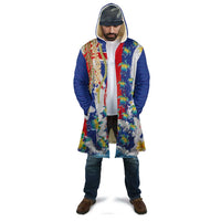 Hawaiian Sea Turtles and Plumeria Cloak with Lei and Flag Grunge Style