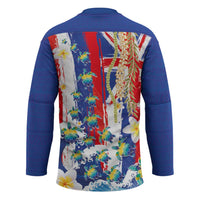 Hawaiian Sea Turtles and Plumeria Hockey Jersey with Lei and Flag Grunge Style