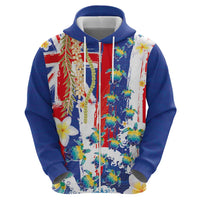 Hawaiian Sea Turtles and Plumeria Hoodie with Lei and Flag Grunge Style
