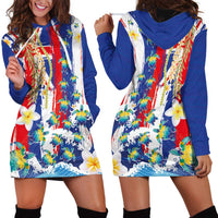 Hawaiian Sea Turtles and Plumeria Hoodie Dress with Lei and Flag Grunge Style LT03 - Polynesian Pride