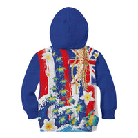 Hawaiian Sea Turtles and Plumeria Kid Hoodie with Lei and Flag Grunge Style