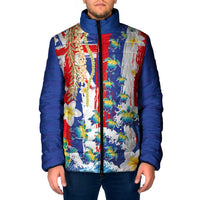 Hawaiian Sea Turtles and Plumeria Padded Jacket with Lei and Flag Grunge Style