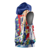 Hawaiian Sea Turtles and Plumeria Sleeveless Hoodie with Lei and Flag Grunge Style LT03 - Polynesian Pride