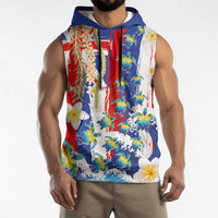 Hawaiian Sea Turtles and Plumeria Sleeveless Hoodie with Lei and Flag Grunge Style LT03 - Polynesian Pride