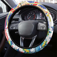 Hawaiian Sea Turtles and Plumeria Steering Wheel Cover with Lei and Flag Grunge Style