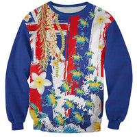 Hawaiian Sea Turtles and Plumeria Sweatshirt with Lei and Flag Grunge Style