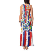 Hawaiian Sea Turtles and Plumeria Tank Maxi Dress with Lei and Flag Grunge Style