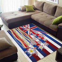 Hawaiian Polynesian Tribal Turtles Area Rug with Lei and Flag Style