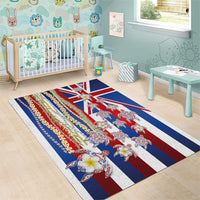 Hawaiian Polynesian Tribal Turtles Area Rug with Lei and Flag Style
