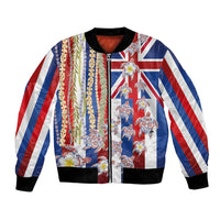 Hawaiian Polynesian Tribal Turtles Bomber Jacket with Lei and Flag Style