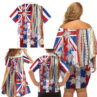 Hawaiian Polynesian Tribal Turtles Family Matching Off Shoulder Short Dress and Hawaiian Shirt with Lei and Flag Style LT03 - Polynesian Pride