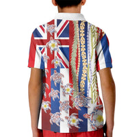 Hawaiian Polynesian Tribal Turtles Kid Polo Shirt with Lei and Flag Style