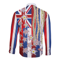 Hawaiian Polynesian Tribal Turtles Long Sleeve Button Shirt with Lei and Flag Style LT03 - Polynesian Pride
