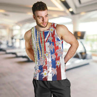 Hawaiian Polynesian Tribal Turtles Men Tank Top with Lei and Flag Style