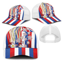 Hawaiian Polynesian Tribal Turtles Mesh Trucker Cap with Lei and Flag Style