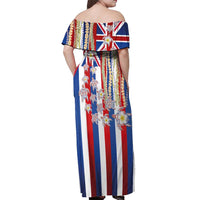 Hawaiian Polynesian Tribal Turtles Off Shoulder Maxi Dress with Lei and Flag Style