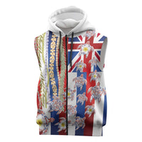 Hawaiian Polynesian Tribal Turtles Sleeveless Zip Hoodie with Lei and Flag Style