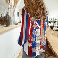 Hawaiian Polynesian Tribal Turtles Women Casual Shirt with Lei and Flag Style