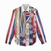 Hawaiian Polynesian Tribal Turtles Women Casual Shirt with Lei and Flag Style
