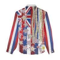 Hawaiian Polynesian Tribal Turtles Women Casual Shirt with Lei and Flag Style