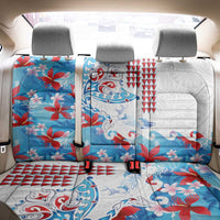 Hawaiian Tribal Manta Ray Back Car Seat Cover Kakau Tattoo and Flowers Surfing Waves Pattern Ocean Color