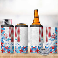 Hawaiian Tribal Manta Ray 4 in 1 Can Cooler Tumbler Kakau Tattoo and Flowers Surfing Waves Pattern Ocean Color LT03 - Polynesian Pride