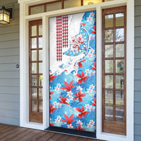 Hawaiian Tribal Manta Ray Door Cover Kakau Tattoo and Flowers Surfing Waves Pattern Ocean Color