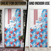 Hawaiian Tribal Manta Ray Door Cover Kakau Tattoo and Flowers Surfing Waves Pattern Ocean Color