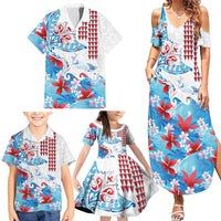 Hawaiian Tribal Manta Ray Family Matching Summer Maxi Dress and Hawaiian Shirt Kakau Tattoo and Flowers Surfing Waves Pattern Ocean Color LT03 - Polynesian Pride