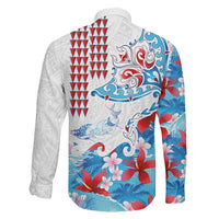 Hawaiian Tribal Manta Ray Family Matching Summer Maxi Dress and Hawaiian Shirt Kakau Tattoo and Flowers Surfing Waves Pattern Ocean Color LT03 - Polynesian Pride