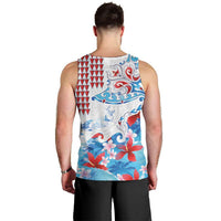 Hawaiian Tribal Manta Ray Men Tank Top Kakau Tattoo and Flowers Surfing Waves Pattern Ocean Color