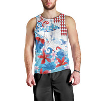 Hawaiian Tribal Manta Ray Men Tank Top Kakau Tattoo and Flowers Surfing Waves Pattern Ocean Color