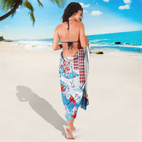 Hawaiian Tribal Manta Ray Sarong Kakau Tattoo and Flowers Surfing Waves Pattern Ocean Color