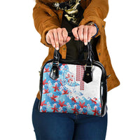 Hawaiian Tribal Manta Ray Shoulder Handbag Kakau Tattoo and Flowers Surfing Waves Pattern Ocean Color