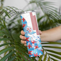 Hawaiian Tribal Manta Ray Skinny Tumbler Kakau Tattoo and Flowers Surfing Waves Pattern Ocean Color LT03 - Polynesian Pride