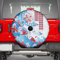 Hawaiian Tribal Manta Ray Spare Tire Cover Kakau Tattoo and Flowers Surfing Waves Pattern Ocean Color