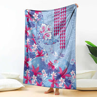 Hawaiian Tribal Manta Ray Blanket Kakau Tattoo and Flowers Surfing Waves Pattern Soft Color